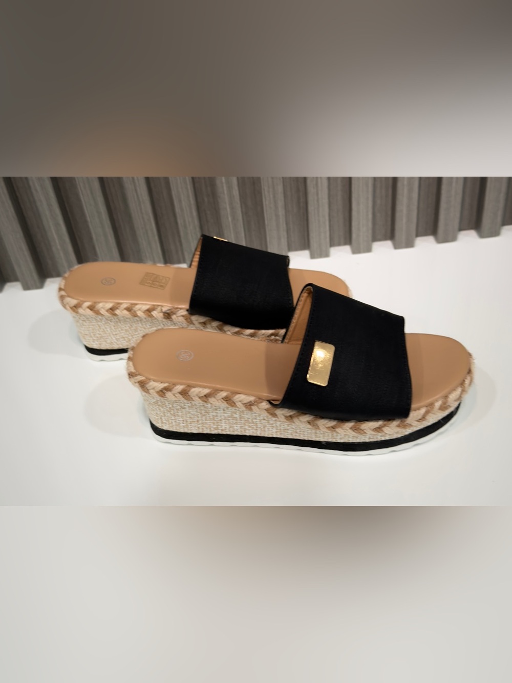 Black Woven Espadrille Platform Slide - Women